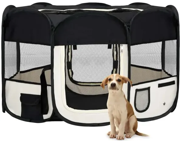 Foldable Dog Playpen with Carrying Bag Black 49.2"x49.2"x24"