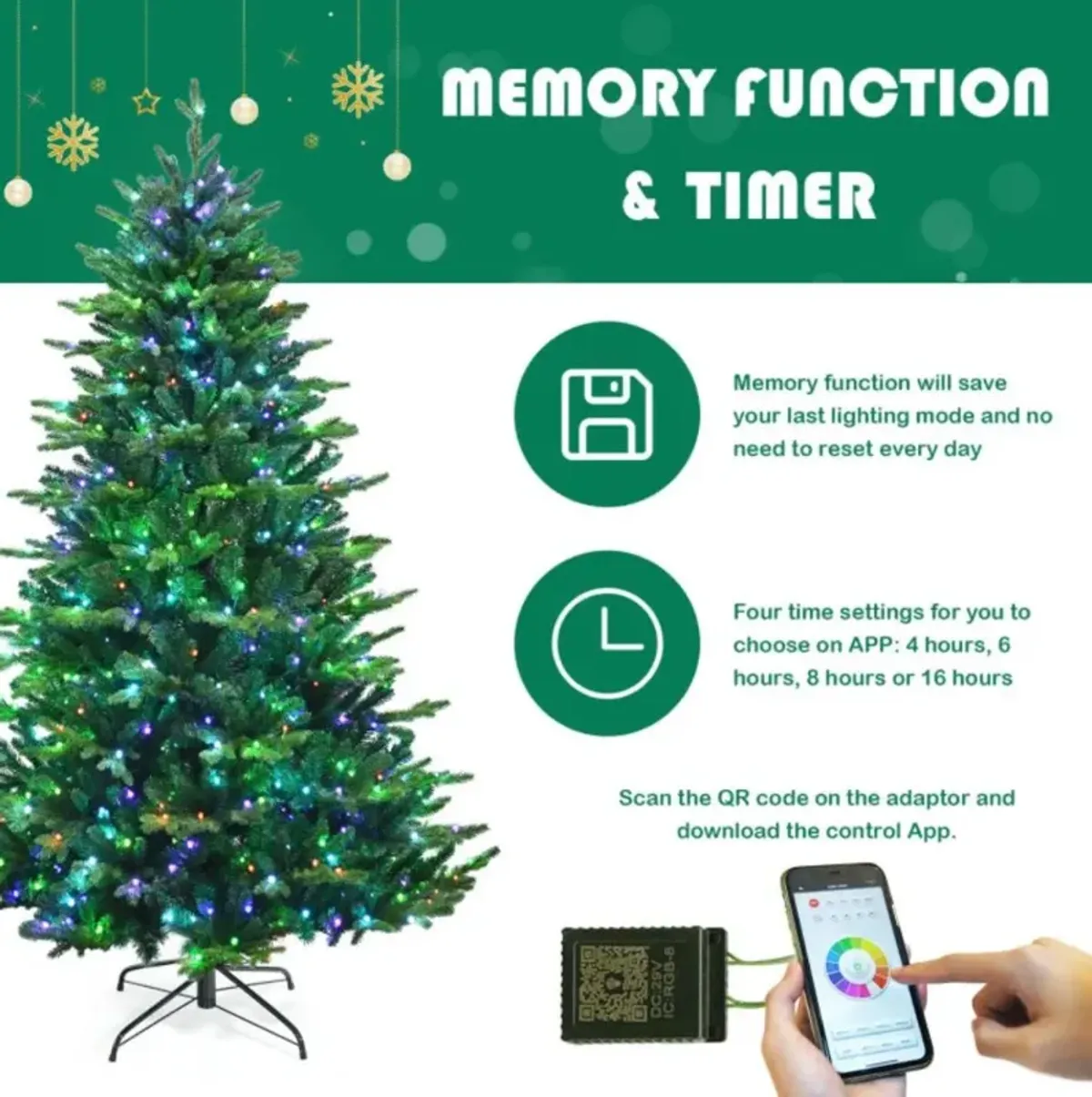 Hivvago Pre-lit Artificial Hinged Christmas Tree with APP Controlled LED Lights