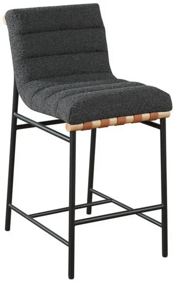Kive 26 Inch Counter Height Stool Chair, Boucle Channel Tufted, Dark Gray - Benzara