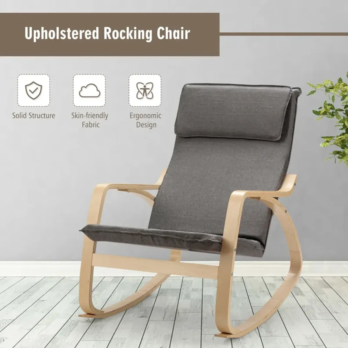 Stable Wooden Frame Leisure Rocking Chair with Removable Upholstered Cushion