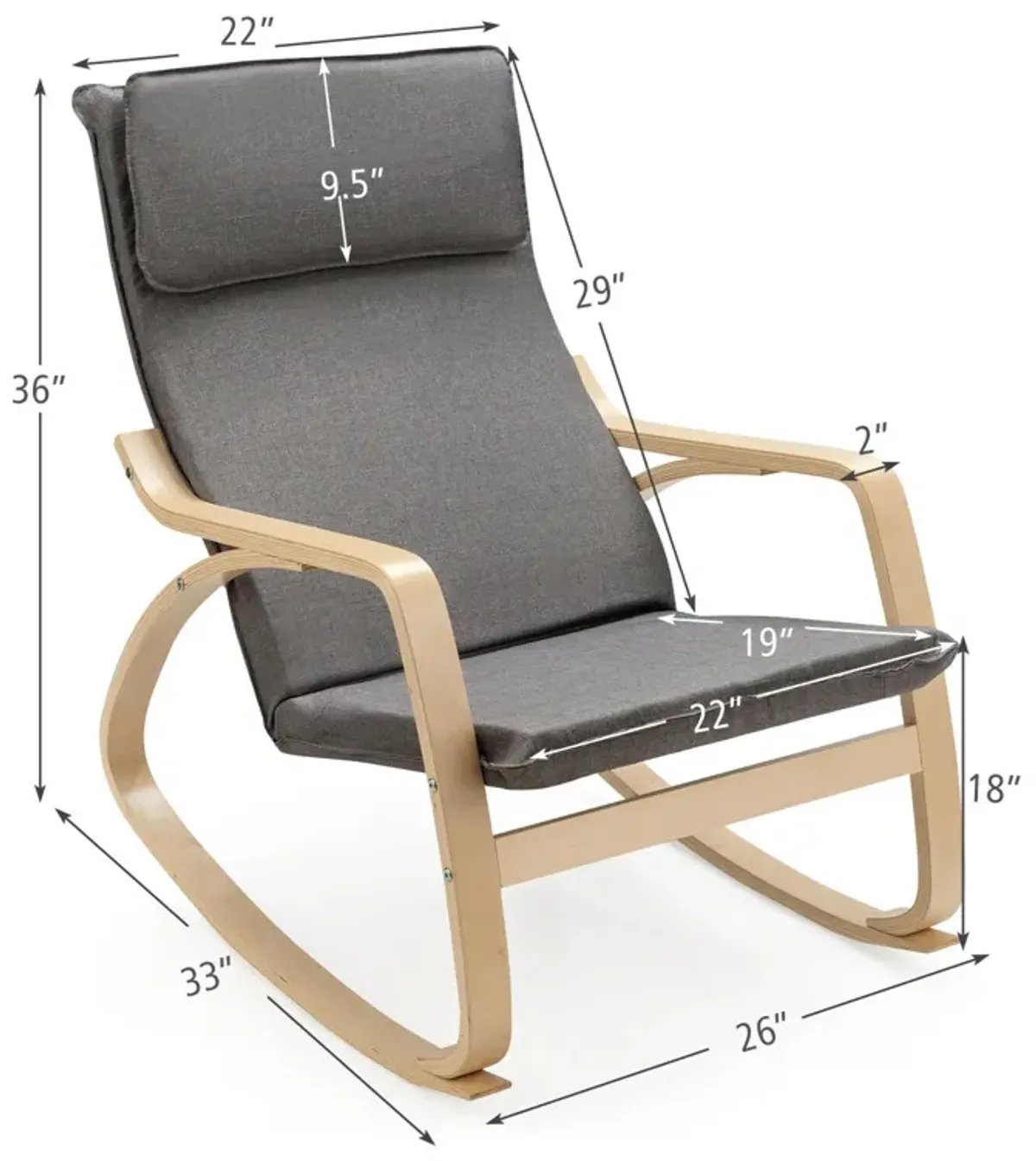 Stable Wooden Frame Leisure Rocking Chair with Removable Upholstered Cushion