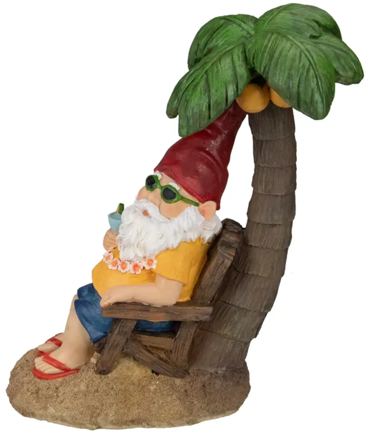 12.25" Tropical Gnome with Palm Tree Outdoor Garden Statue