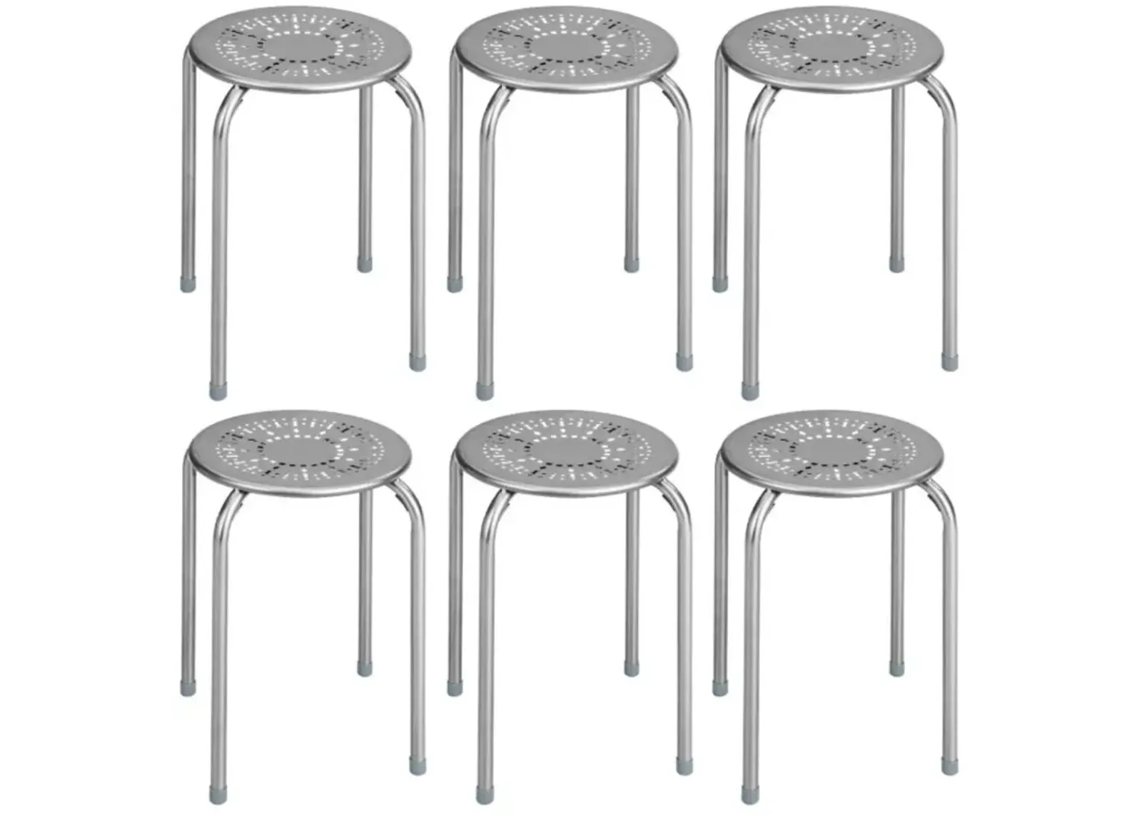 Hivvago Set of 6 Stackable Multifunctional Daisy Design Backless Round Metal Stool Set