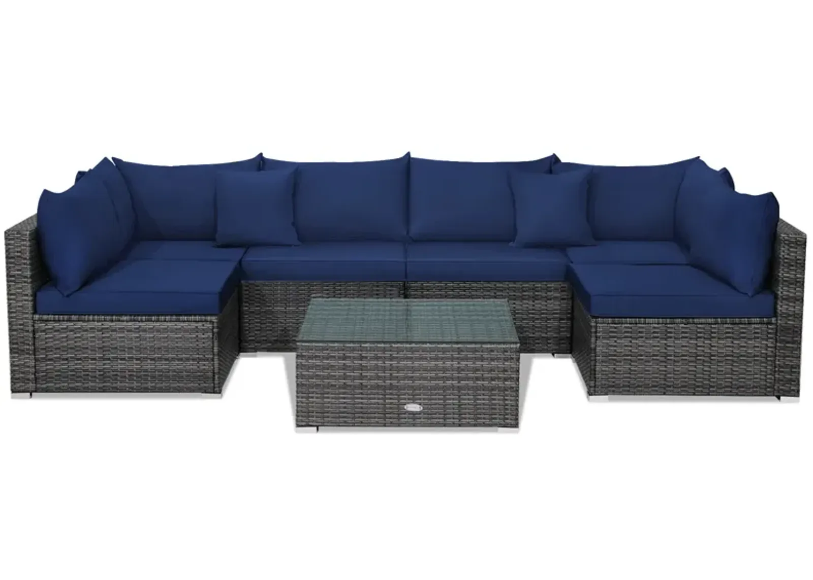 7 Pieces Patio Rattan Furniture Set with Sectional Sofa Cushioned