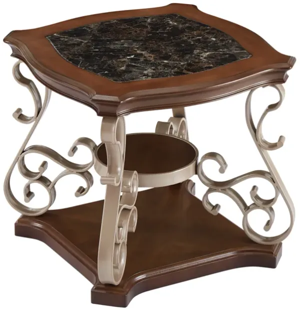 Streamdale Marble Top End Table with Metal Legs