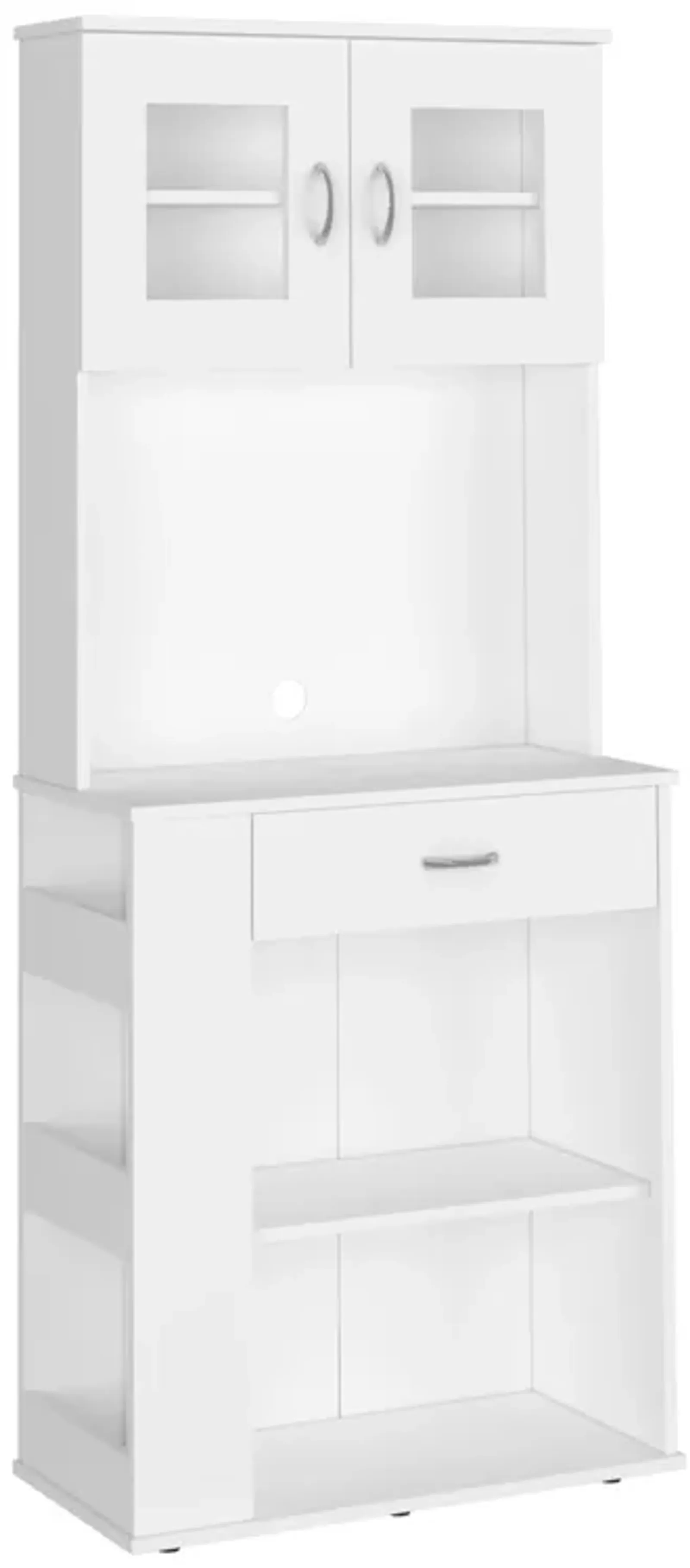 DEPOT E-SHOP Pantry Cabinet 67" H, Two Doors, One Drawer, Two Open Storage Shelves, Two Internal Shelves, Three Open Side Storage Shelves, White