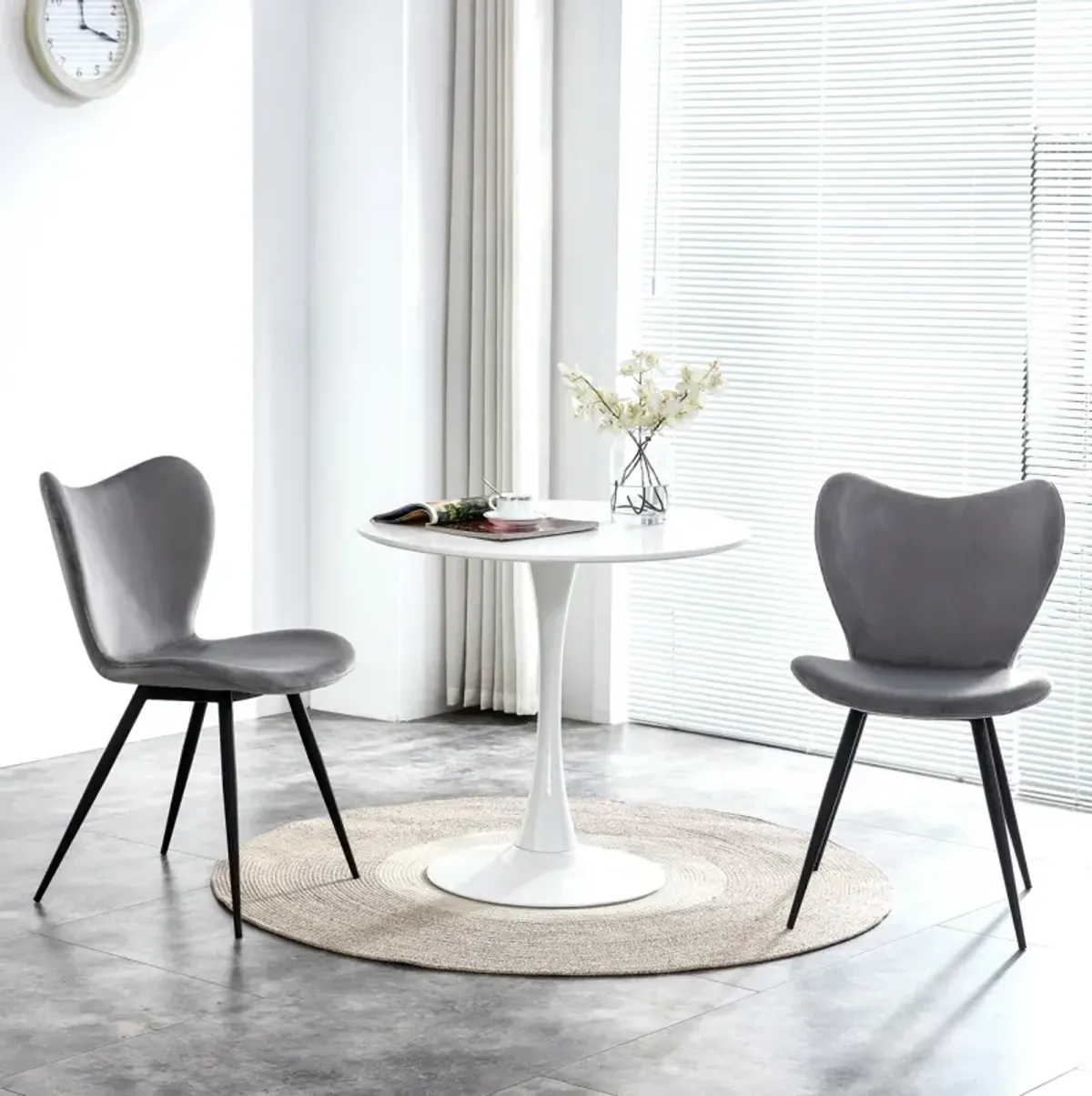 Dining Chairs Set Of 2, Grey Velvet Chair Modern Kitchen Chair With Metal Leg