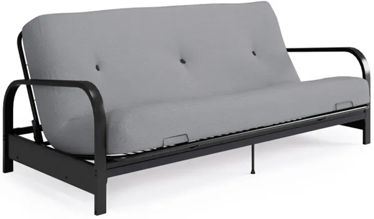 Atwater Living Max Black Metal Arm Full Size Futon Frame with 6" Thermobonded High Density Polyester Fill Herringbone Futon Mattress