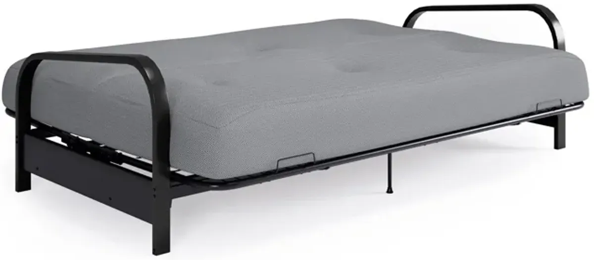 Atwater Living Max Black Metal Arm Full Size Futon Frame with 6" Thermobonded High Density Polyester Fill Herringbone Futon Mattress