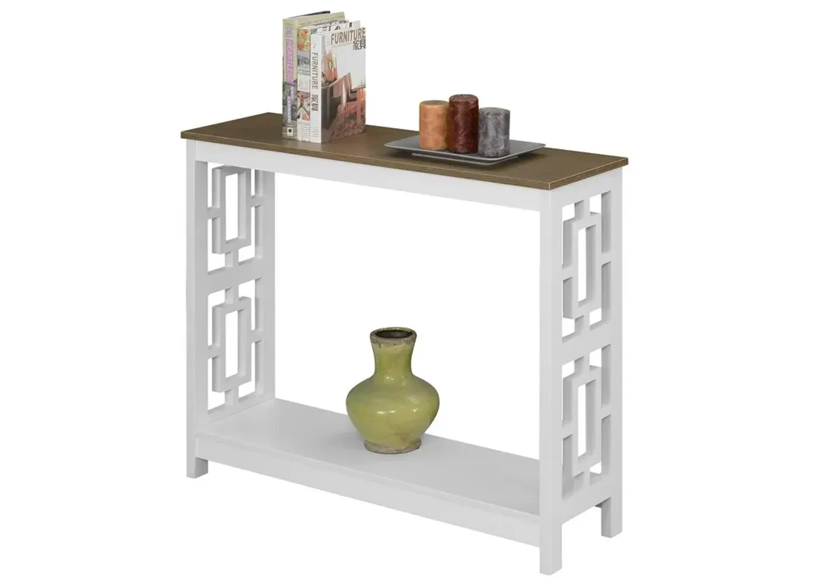 Convenience Concepts Town Square Console Table with Shelf, Driftwood/White