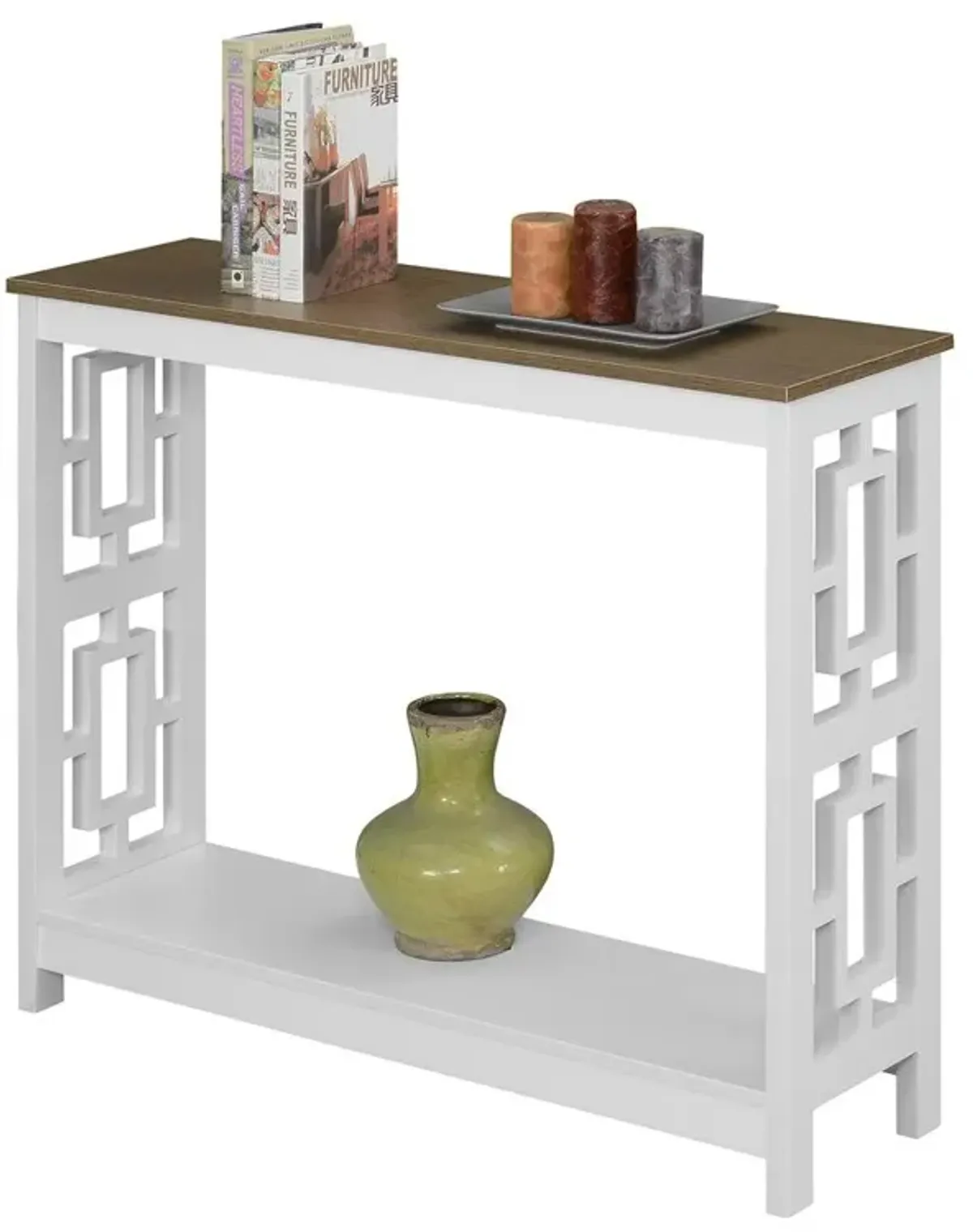 Convenience Concepts Town Square Console Table with Shelf, Driftwood/White