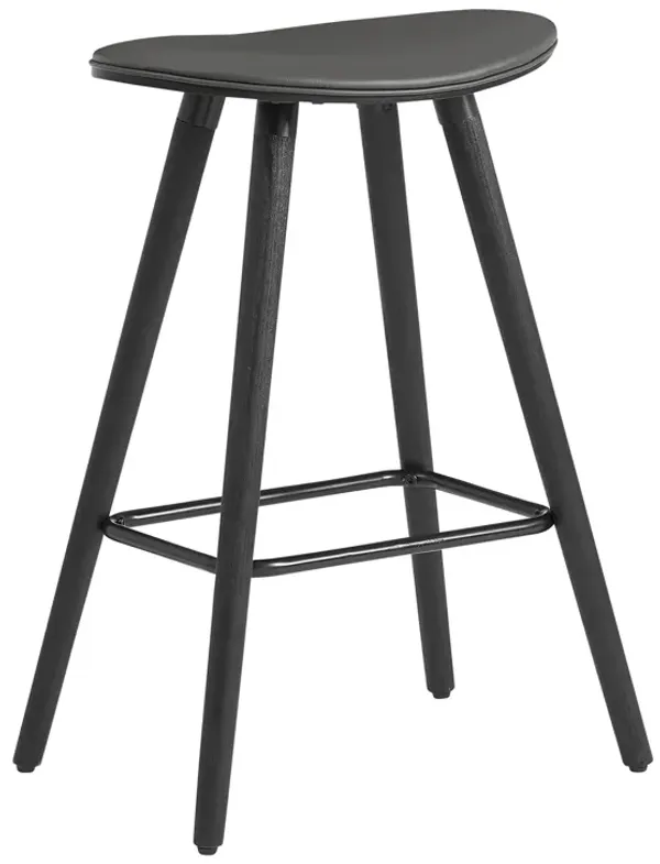 26 Inch Faux Leather Counter Height Backless Bar Stool, Black and Gray-Benzara