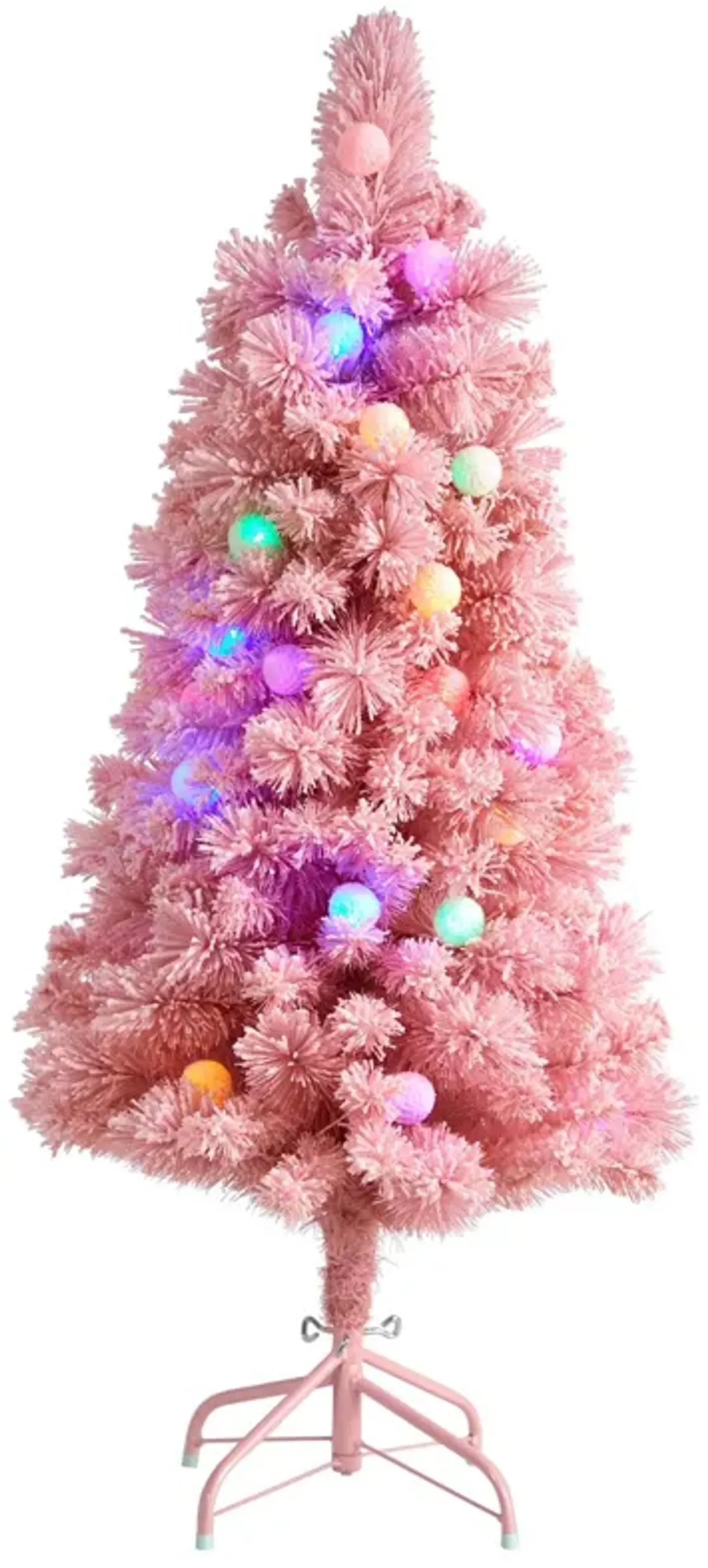 Nearly Natural 4-ft Holiday Frosted Pink Cashmere Artificial Christmas Tree with 30 Jumbo Multicolored Globe LED Lights