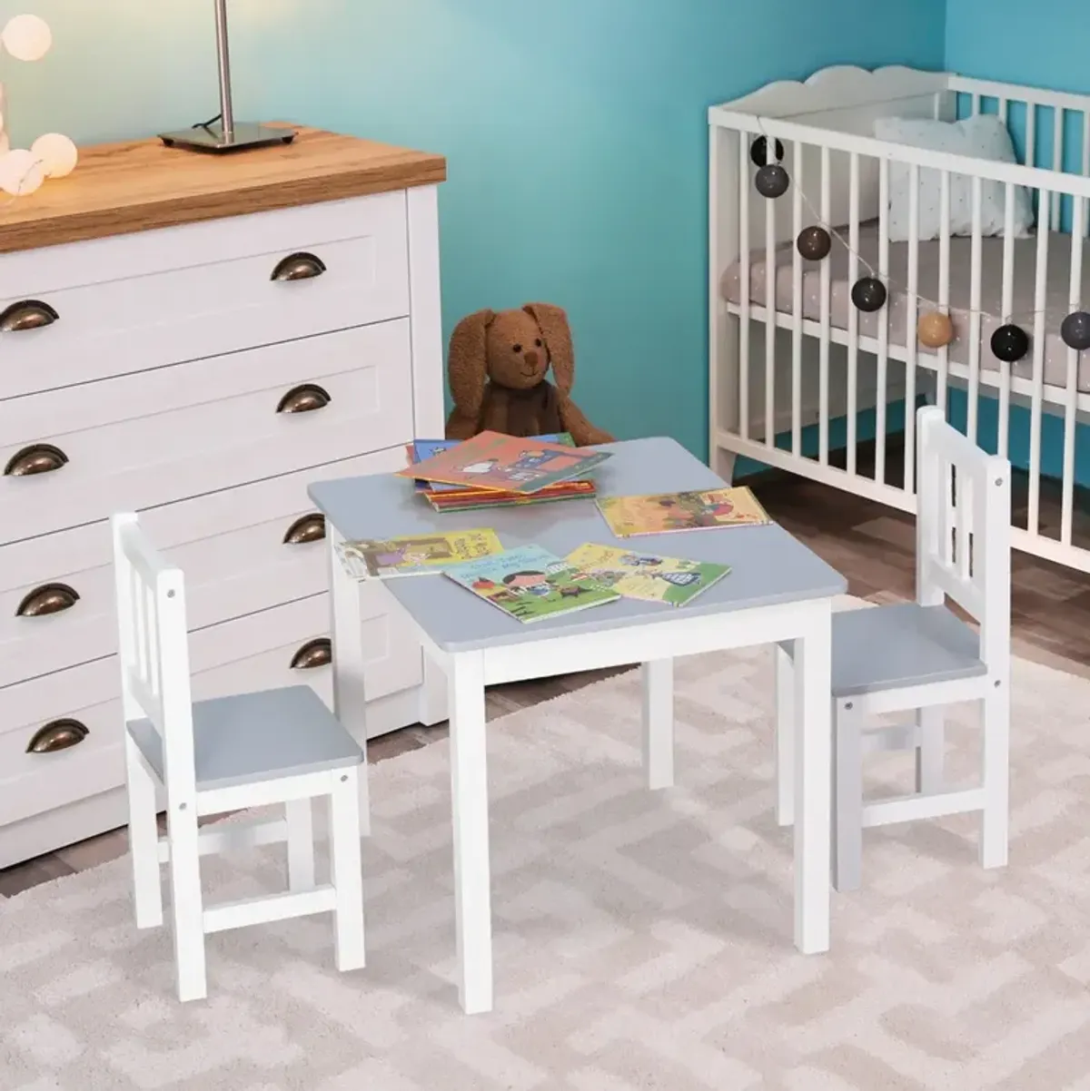 Gray Kids' Activity Set: 3-Piece Table and Chairs for Arts and Crafts