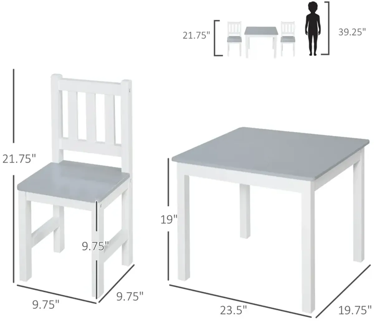 Gray Kids' Activity Set: 3-Piece Table and Chairs for Arts and Crafts