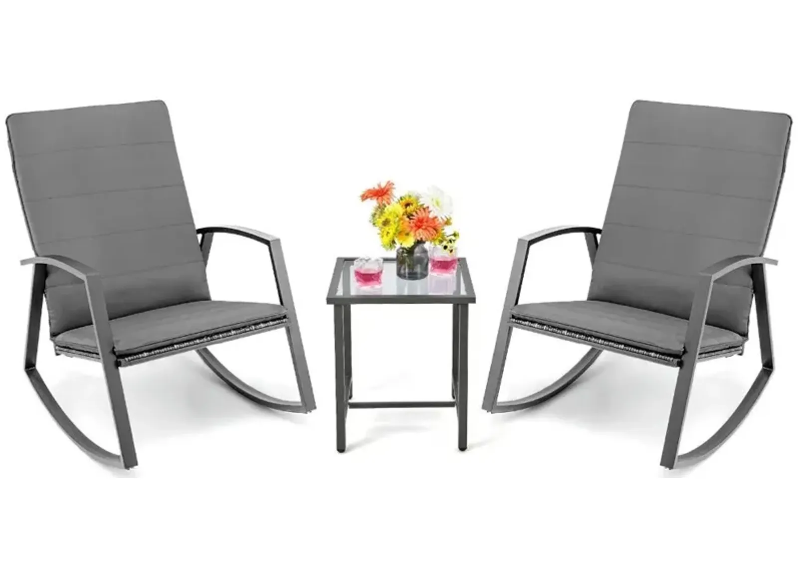 3 Pieces Patio Rattan Rocking Furniture Set