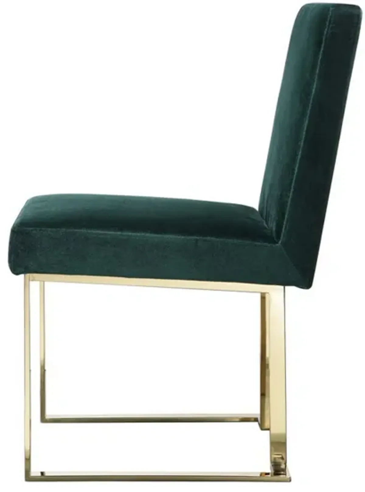 Boly 24 Inch Side Dining Chair Set of 2, Green Velvet, Gold Cantilever - Benzara