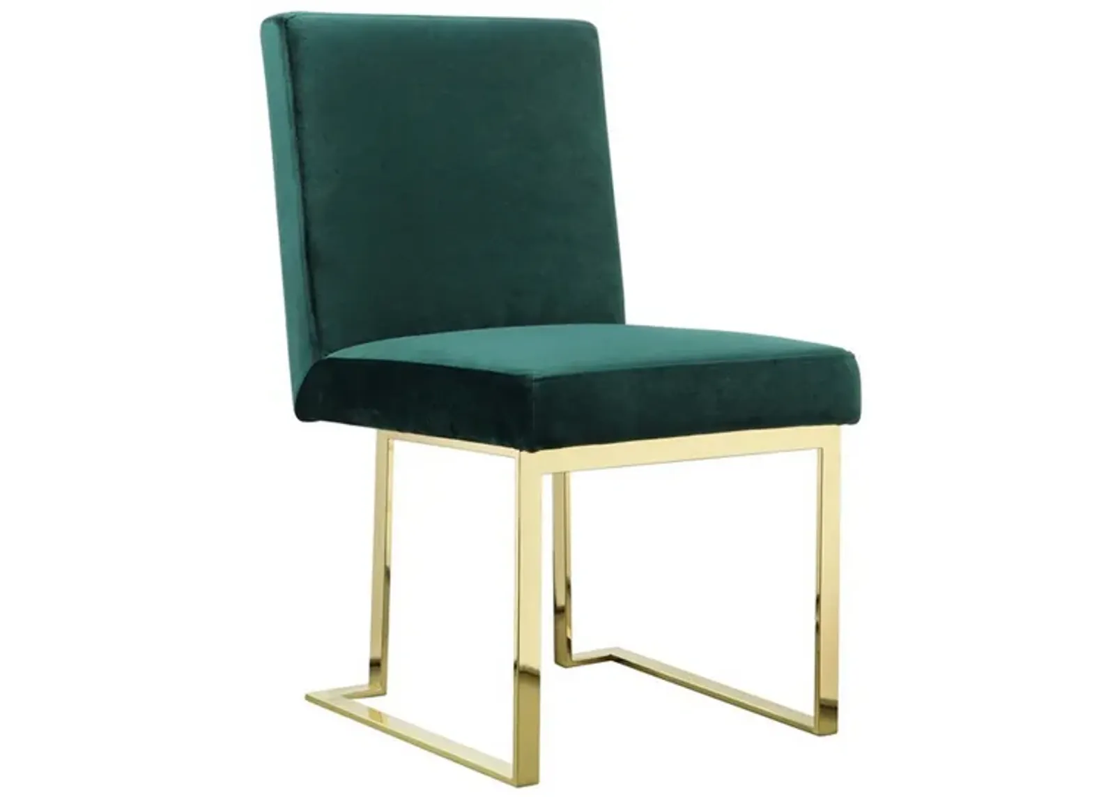 Boly 24 Inch Side Dining Chair Set of 2, Green Velvet, Gold Cantilever - Benzara