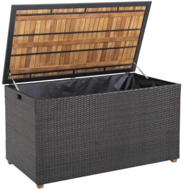 Hivvago 134 Gallon Rattan Storage Box with Zippered Liner and Solid Acacia Wood Top