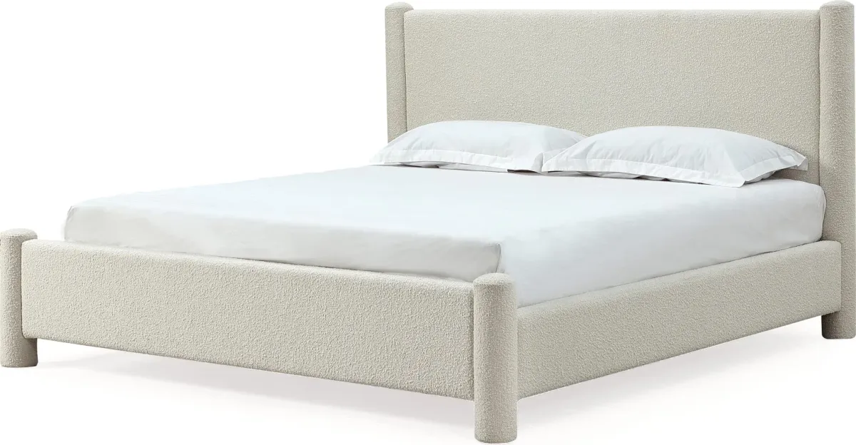 Burke California King-size Upholstered Platform Bed in Cottage Cheese Boucle