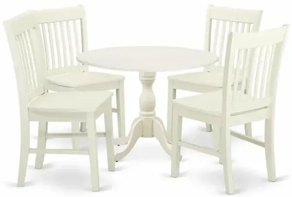 East West Furniture DMNF5-LWH-W 5 Piece Dinette Sets Includes 1 Drop Leaves Modern Kitchen Table and 4 Linen White Mid Century Dining Chairs with Slatted Back - Linen White Finish