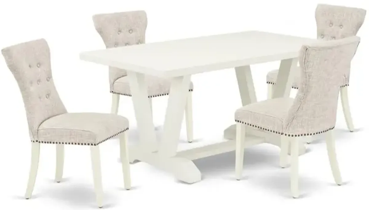 East West Furniture DMNF5-LWH-W 5 Piece Dinette Sets Includes 1 Drop Leaves Modern Kitchen Table and 4 Linen White Mid Century Dining Chairs with Slatted Back - Linen White Finish