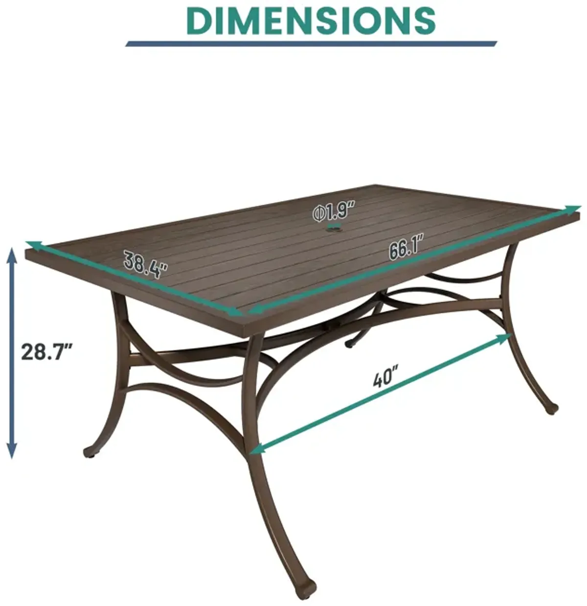 MONDAWE Steel Table Rectangle Dining Table With Powder Coating