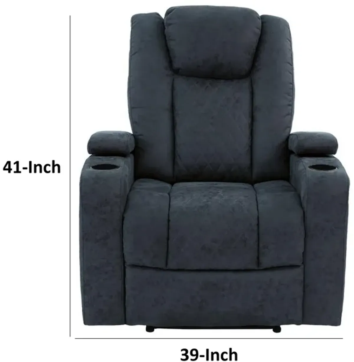 Kem 39 Inch Power Recliner Chair, Adjustable Headrest, Blue Faux Leather - Benzara