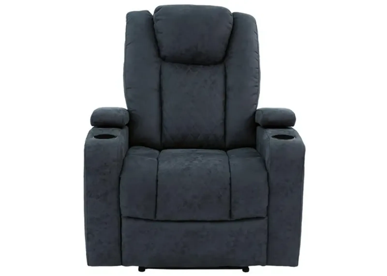 Kem 39 Inch Power Recliner Chair, Adjustable Headrest, Blue Faux Leather - Benzara