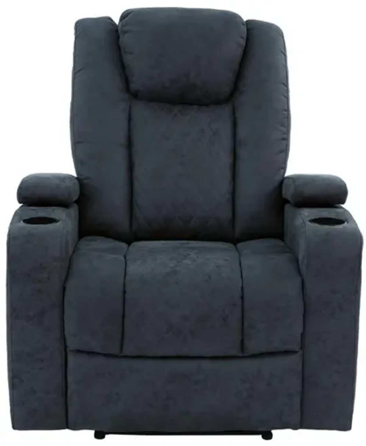 Kem 39 Inch Power Recliner Chair, Adjustable Headrest, Blue Faux Leather - Benzara