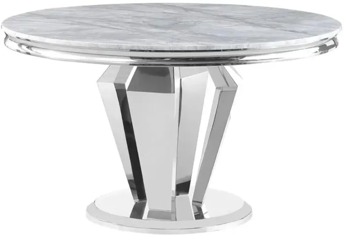 Best Master Furniture Ivane Light Grey Stone Marble Laminate Silver Round Dining Table