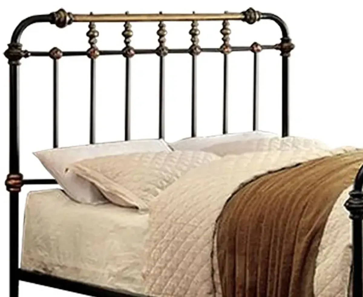 Metal Eastern King Bed with Gold Accent, Black - Benzara
