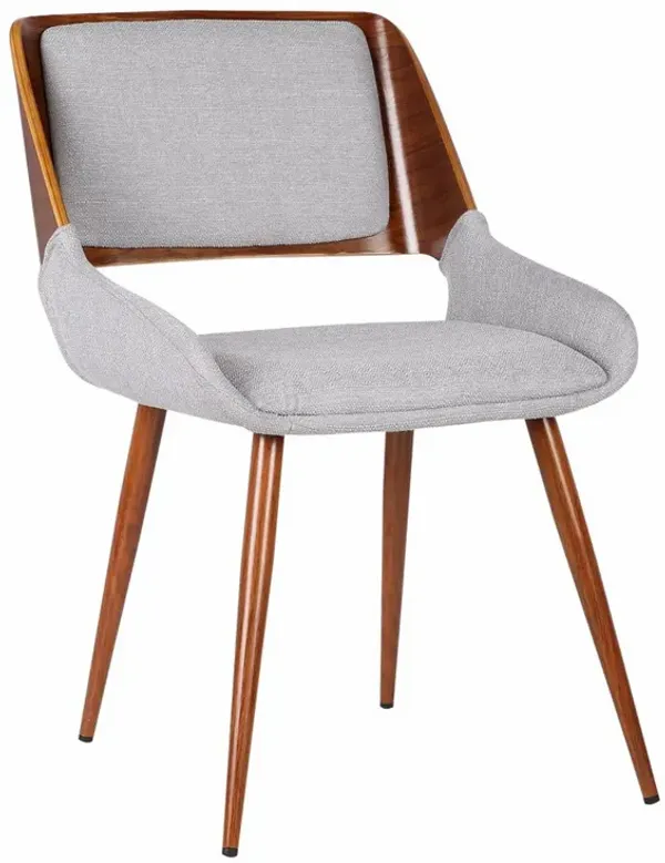 Fabric Mid Century Dining Chair with Split Padded Back, Gray and Brown - Benzara