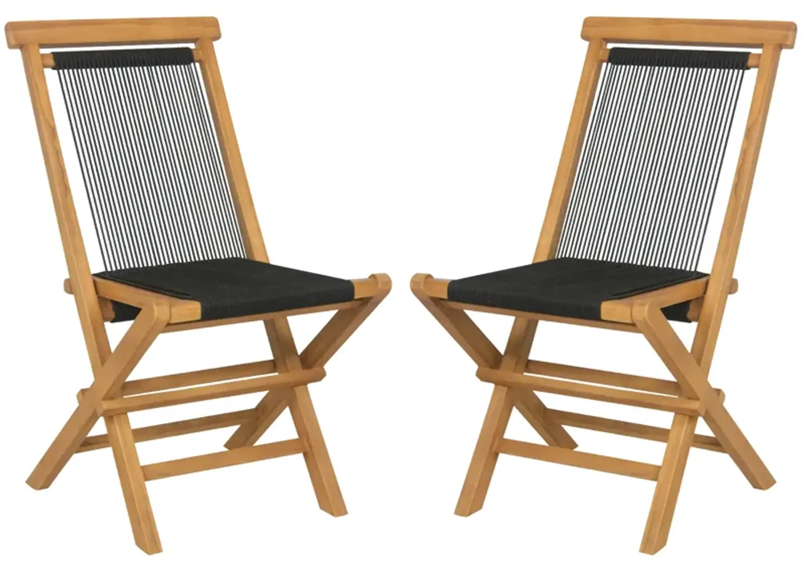 2 Piece Indonesia Teak Patio Folding Chairs with Woven Rope Seat and Back for Porch Backyard Poolside