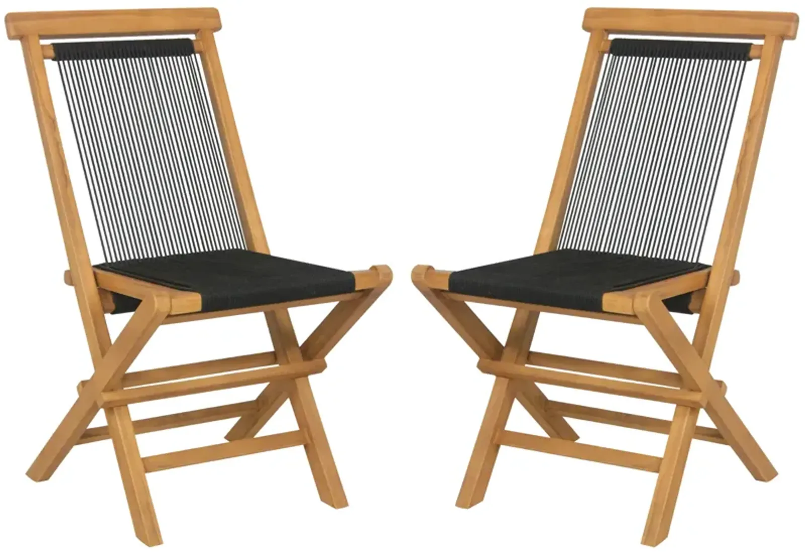 2 Piece Indonesia Teak Patio Folding Chairs with Woven Rope Seat and Back for Porch Backyard Poolside