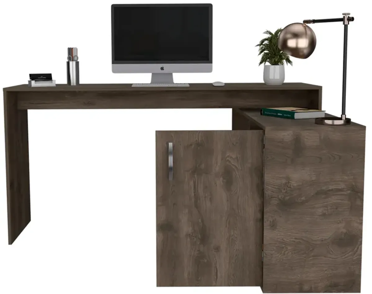 Axis Modern L-Shaped Computer Desk with Open & Closed Storage -Light Gray