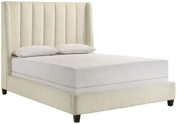 Aegis King Size Bed, Wingback, Channel Tufted, Cream Beige Upholstery - Benzara