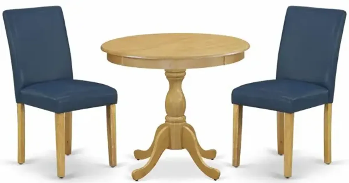 AMAB3-OAK-55 3 Piece Dining Table Set - 1 Wood Dining Table and 2 Oasis Blue Kitchen Chairs - Oak Finish