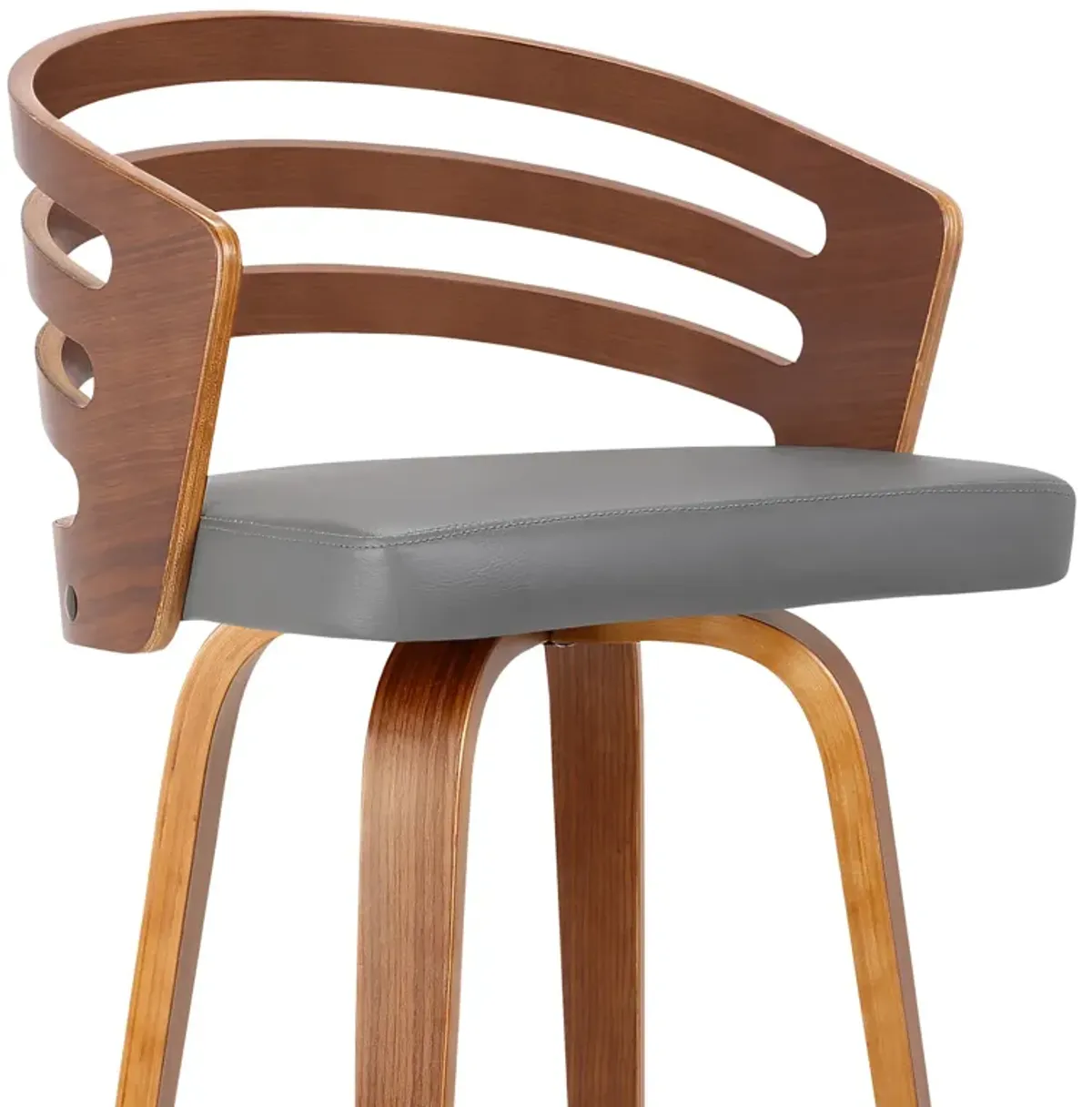 Leatherette Swivel Wooden Counter Stool with Curved Back, Brown and Gray - Benzara