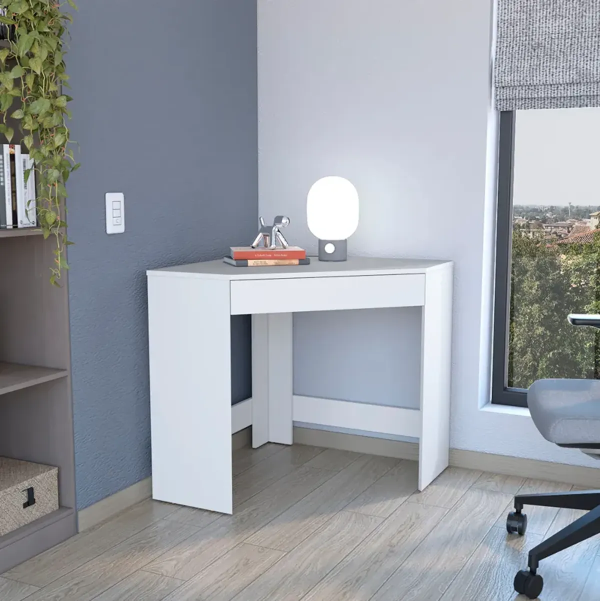 Amity Corner Desk with Spacious Drawer and Optimal Workstation-White