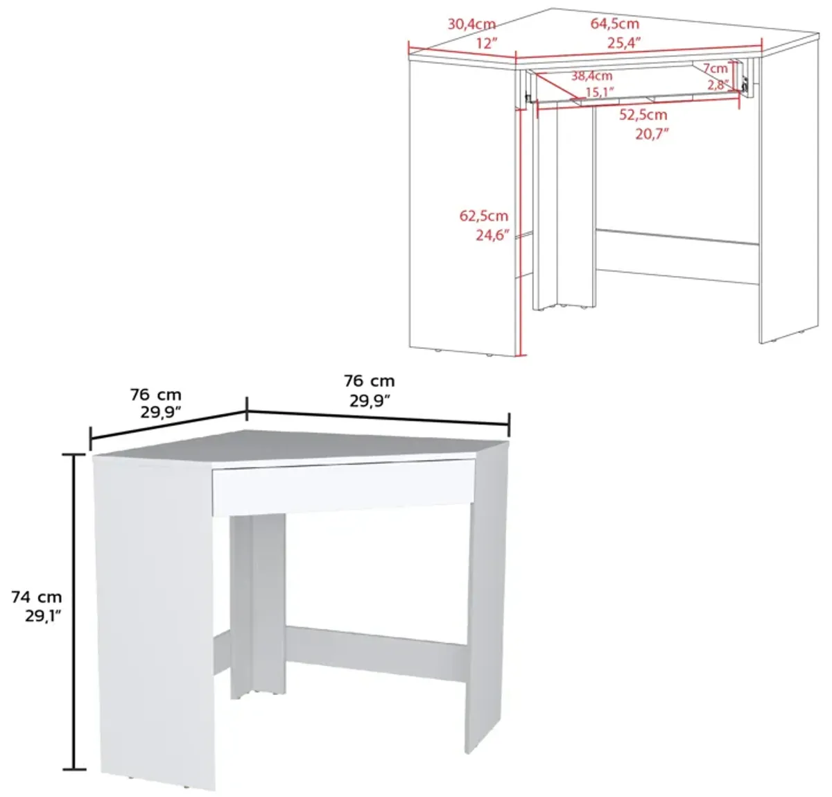 Amity Corner Desk with Spacious Drawer and Optimal Workstation-White