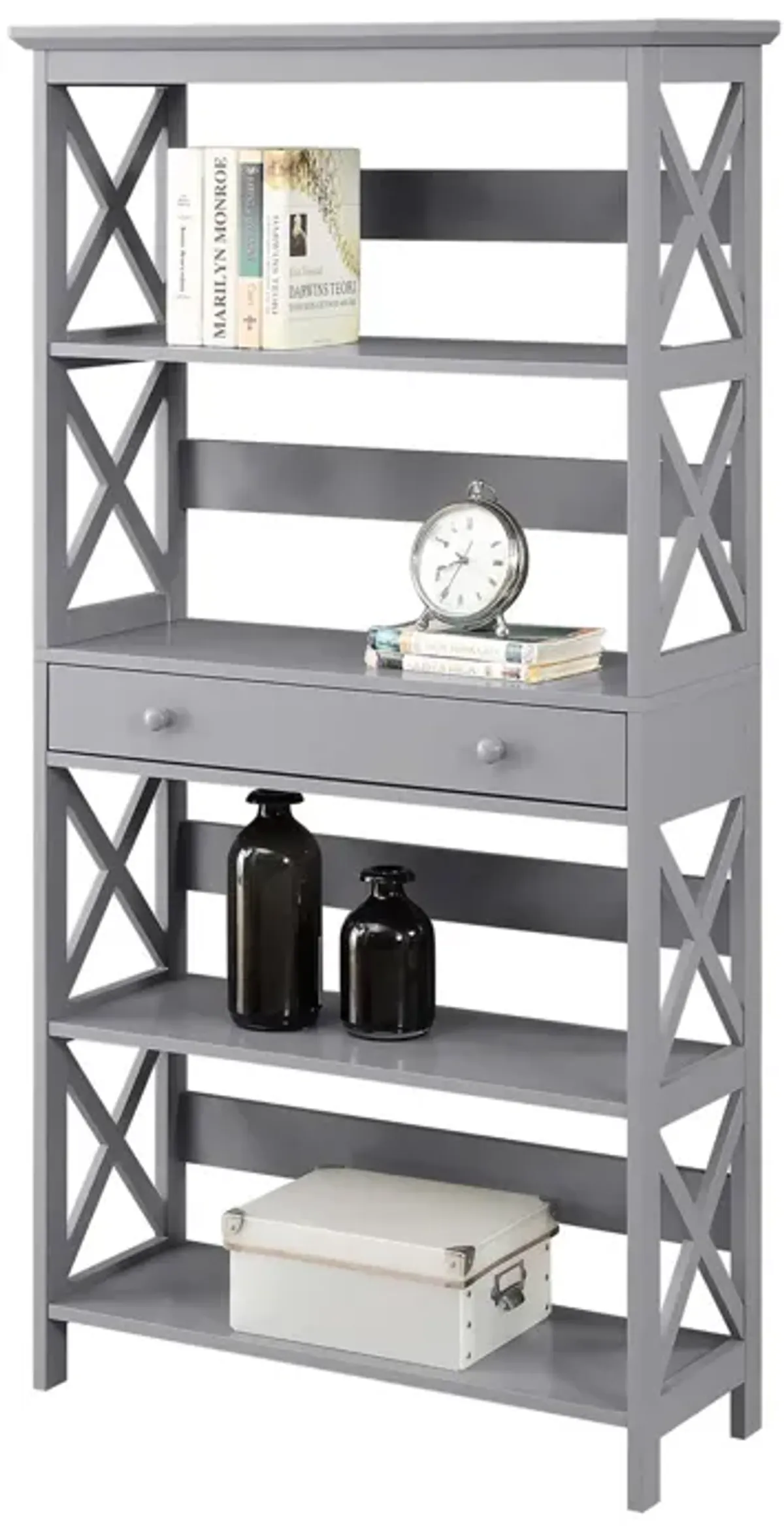 Convenience Concepts Oxford 5 Tier Bookcase with Drawer, Gray