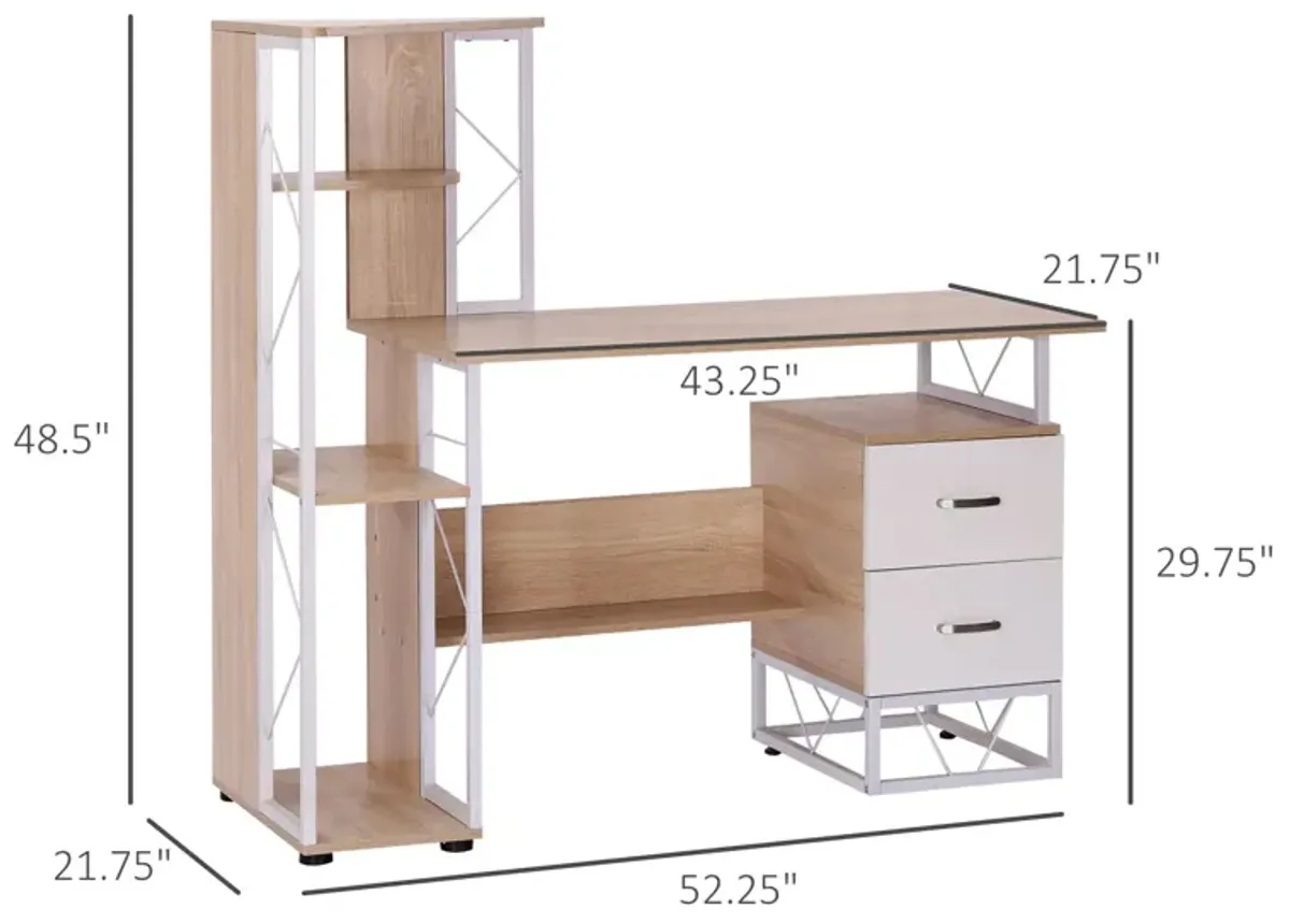 Multitasking Desk: 52" White Computer Workstation with Storage Tower