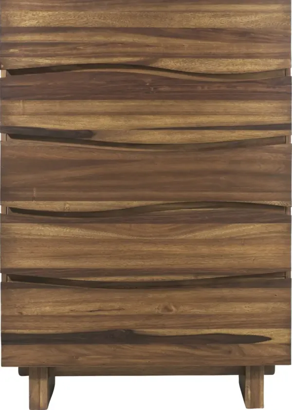 Ocean Five Drawer Solid Wood Chest in Natural Sengon