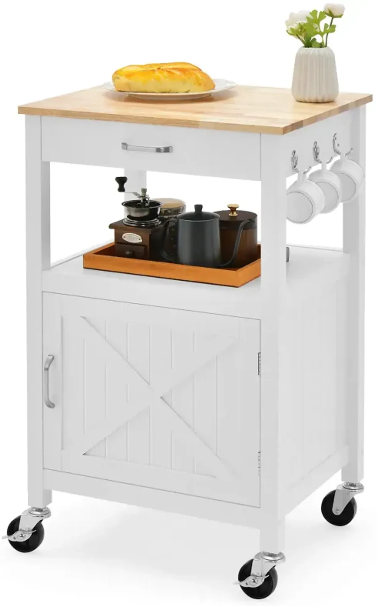 Rolling Kitchen Island Cart with Drawer and Side Hooks-Black