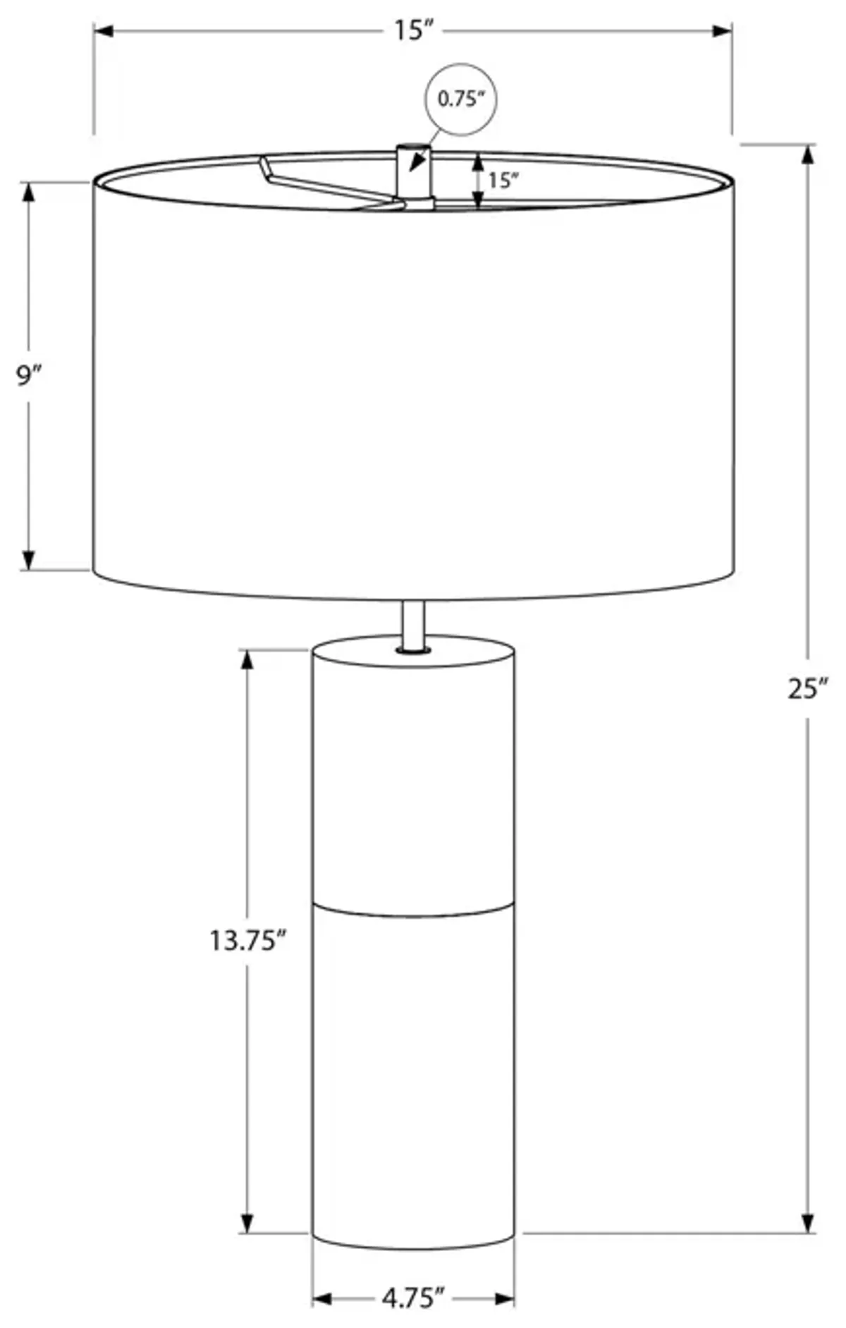 Monarch Specialties I 9629 - Lighting, 25"H, Table Lamp, Black Concrete, Black Shade, Contemporary