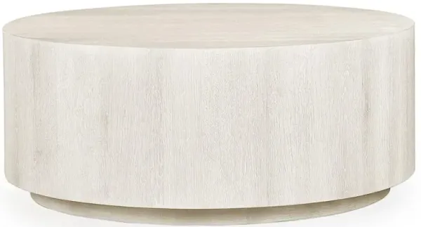 Benjara Cecil 42 Inch Coffee Table, Round Oak Veneer, Plinth Base, White Wash, Whitewash