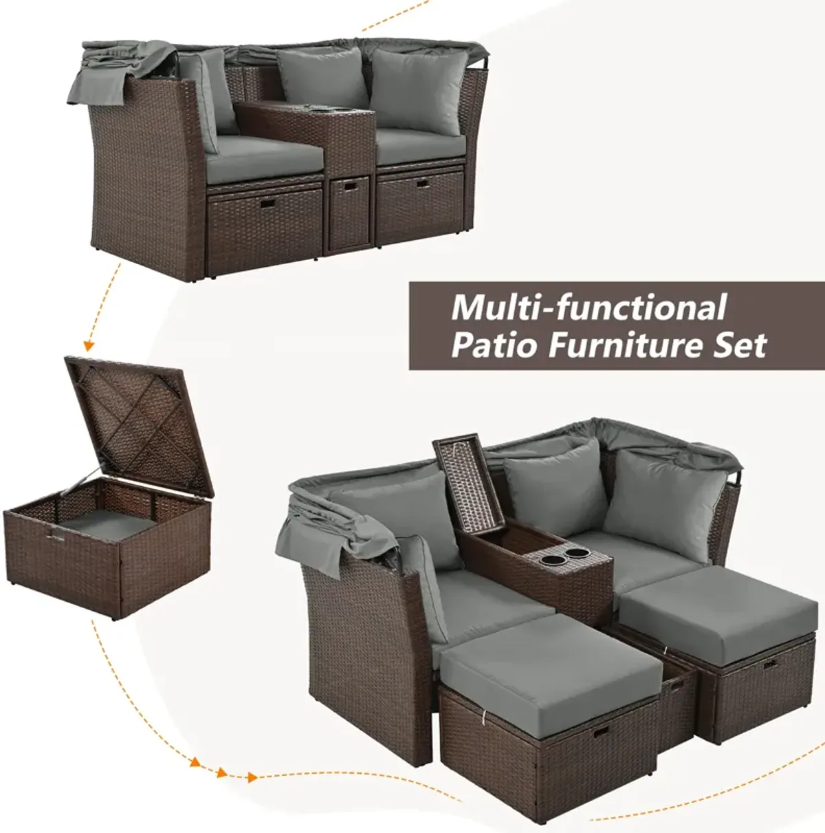 Merax Outdoor Double Daybed Loveseat Sofa Set