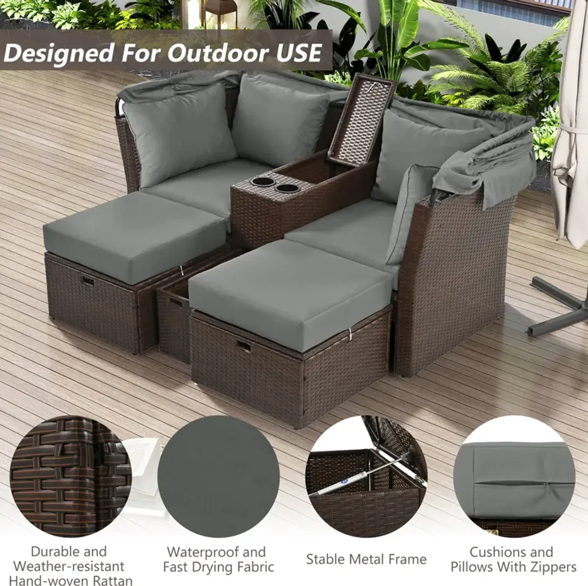 Merax Outdoor Double Daybed Loveseat Sofa Set