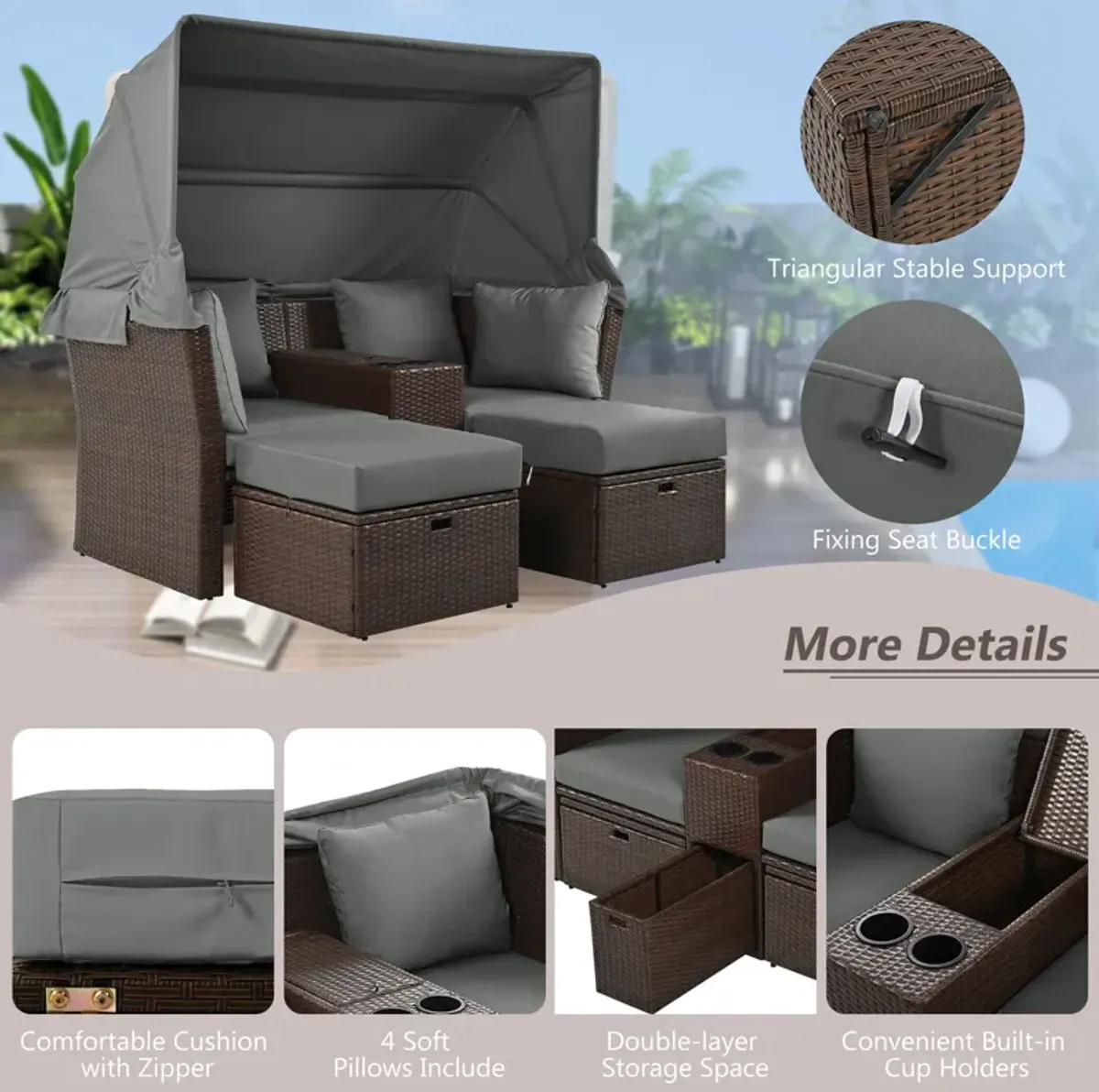 Merax Outdoor Double Daybed Loveseat Sofa Set